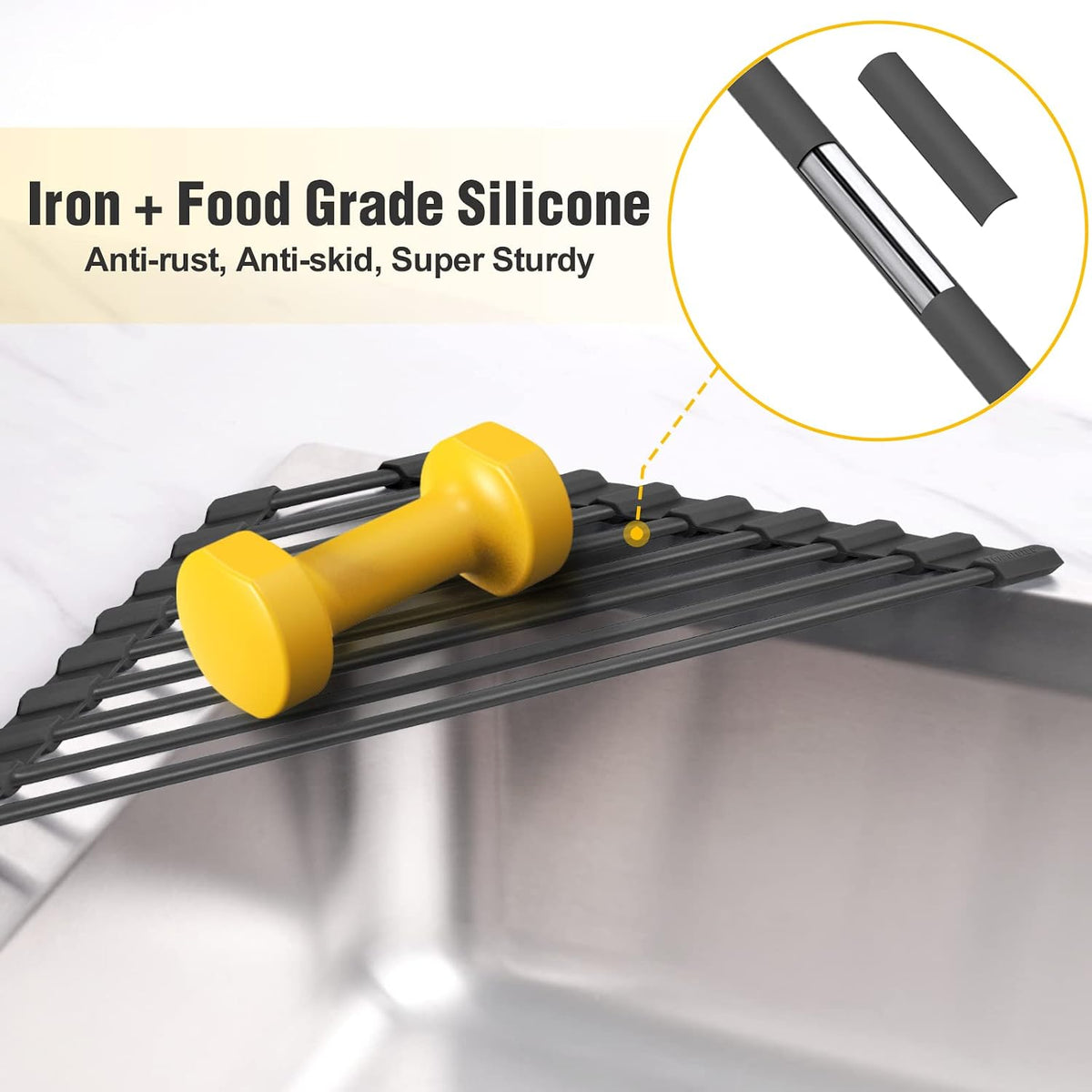 Tomorotec Triangle Roll Up Dish Drying Rack with Silicone Coating, Black