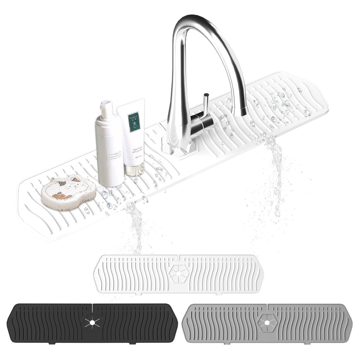 Kitchen Sink Splash Guard Gen2-30" x 6'' Silicone Sink Mat Splash Guard fit for Countertop, Bathroom,Farmhouse,RV by EBIGIC (Black)