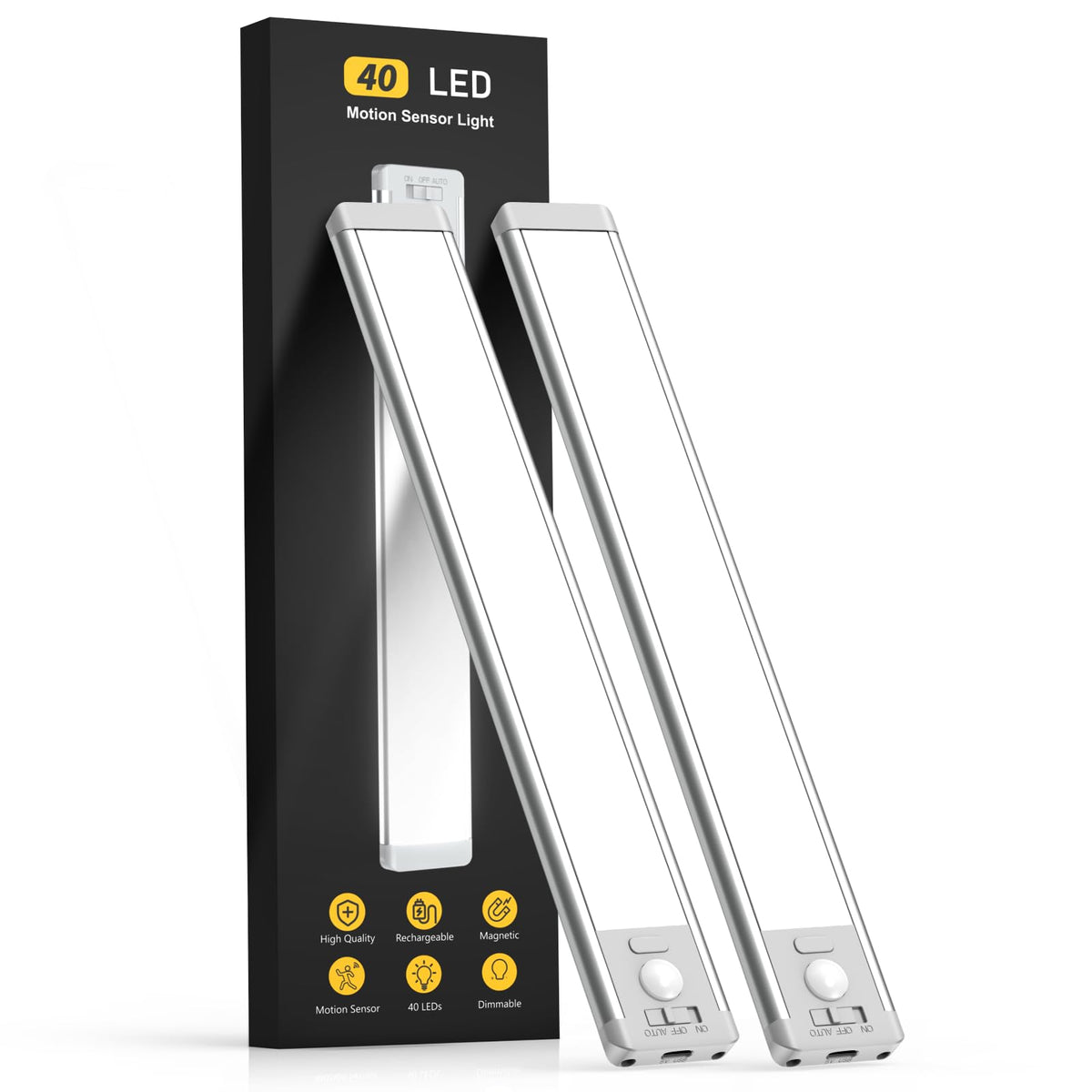 Under Cabinet Lighting, 14.7" Rechargeable Motion Sensor Light Indoor, 2 Pack Magnetic Dimmable Closet Lights, Wireless Under Counter Lights for Kitchen, Stairs,Hallway