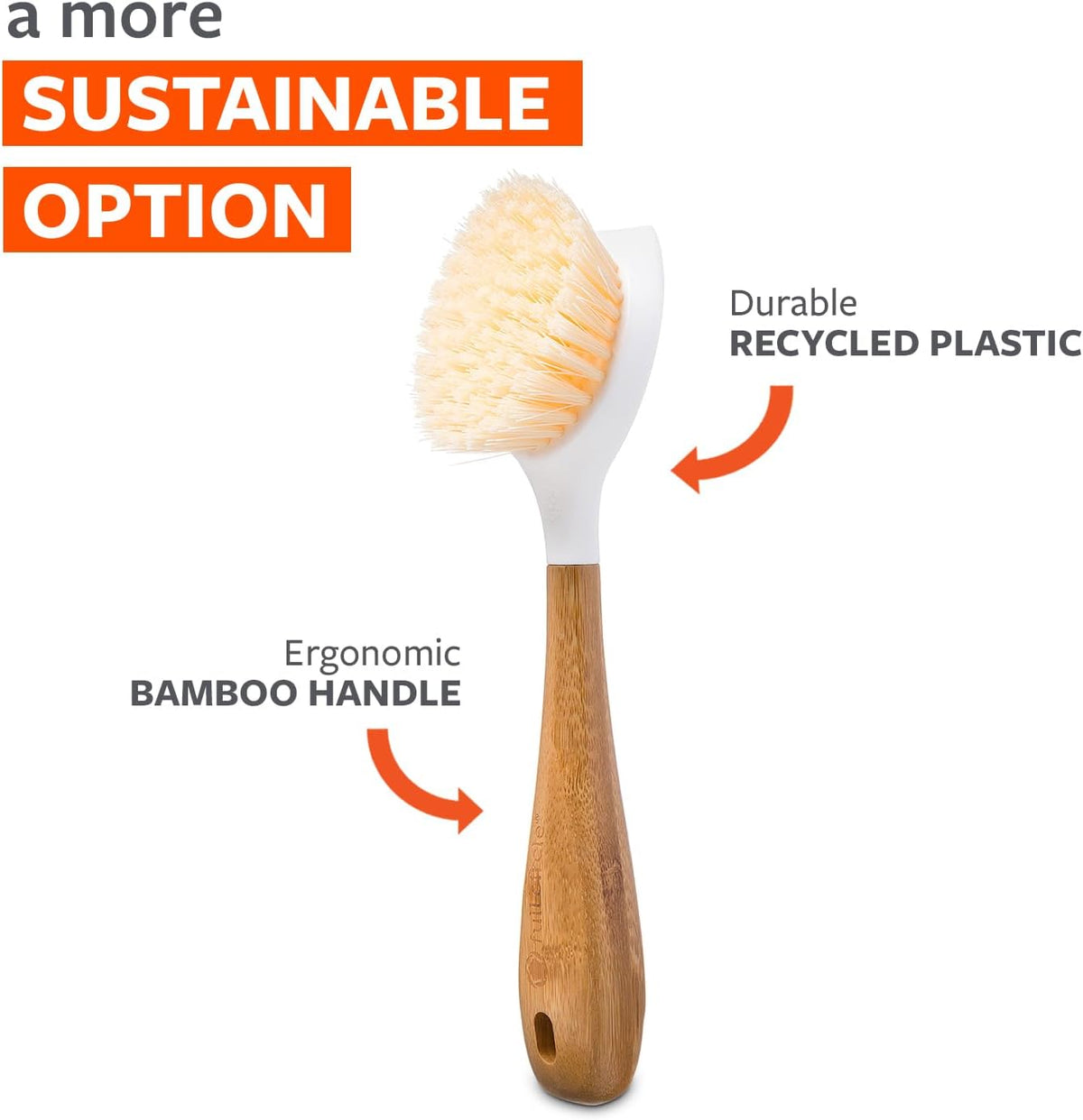 Full Circle Kitchen Dish Brush, Bamboo Handle & Strong Bristles, White 1pk