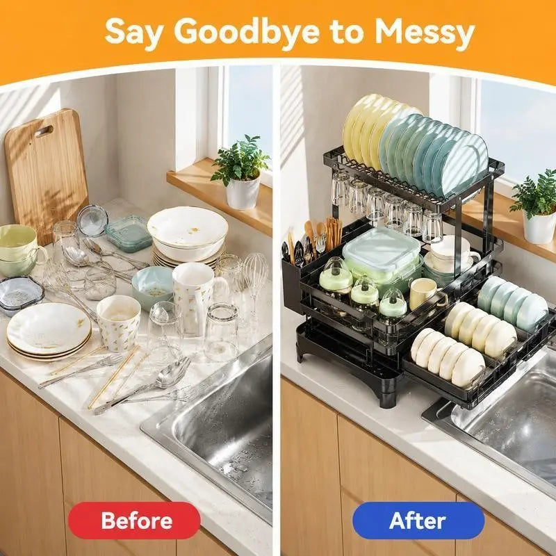 Foldable Sink Drainer Rack, Pull-Out Dual Layer, Space-Saving Kitchen Organizer, Perfect for Small Kitchens, Thanksgiving & Christmas, Metal Dish Drainers