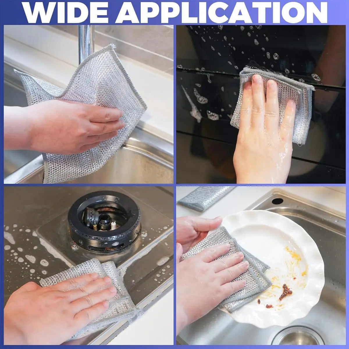 Oceantree Cleaning Cloth 12 Counts Dishwashing Rags for Wet and Dry Multipurpose Stainless Steel Scrubber, Non-Scratch Heavy-Duty Dish Cleaning Cloth, Reusable Metallic Fiber Scrubber for Kitchen, Dishwasher Safe, Multi-Use Cleaning Rags#SummerVibes Home