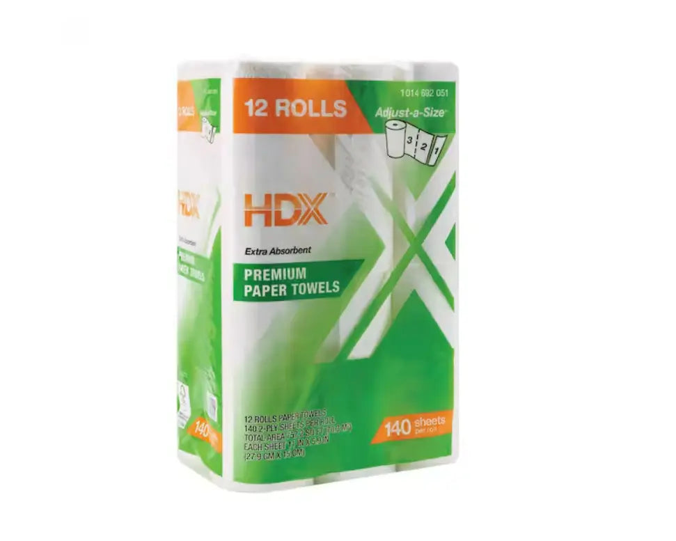 Premium Adjust-A-Size Paper Towel Set, 140 Sheets Per Unit, 12 Units, Home Care Toilet Cleaning Supplies