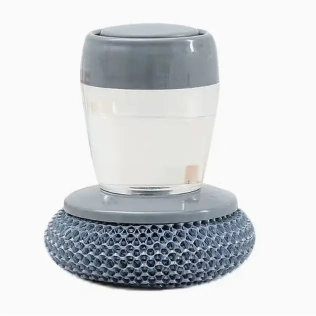 Household Press-to-Dispense Dish Scrubber - Refillable Soap Dispenser Cleaning Brush with Replaceable PET Scrub Balls for Kitchen Cleanup, Pots, Pans