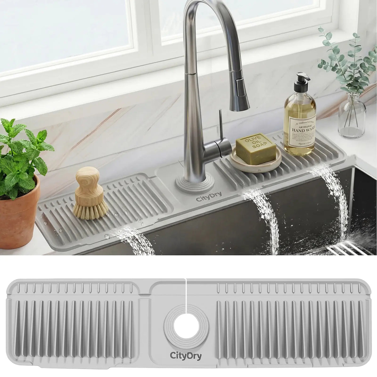 【Summer Deals】CityDry Kitchen Sink Faucet Mat - Lockable Silicone Folding Water Splash Guard, Portable Draining Splash Pad, Kitchen Accessories Sink Protector,sohochic