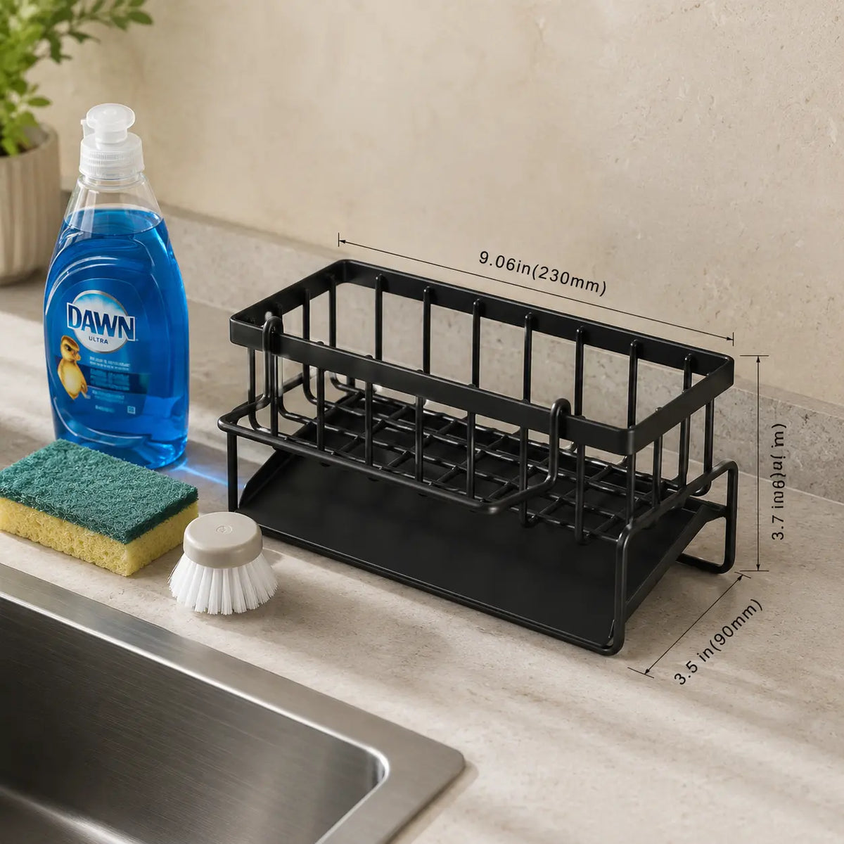 Kitchen Sink Caddy Organizer with Auto Drain,  Dish Drying Racks, Sponge Holder with Towel Rack, Keep Sink Clean & Dry