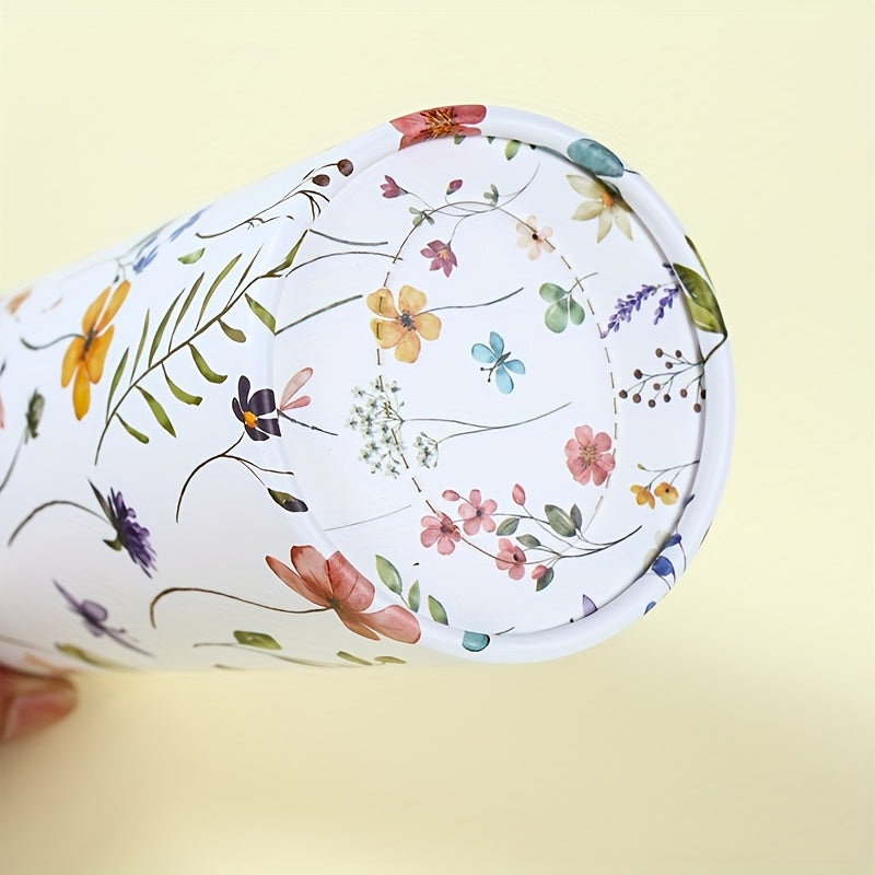 1pc - Wildflowers Round Car Paper Towel Box - Floral Wild Flowers Pattern Car Used Cylinder Paper Towel Holders - Round Towel Box Contains Paper Towels