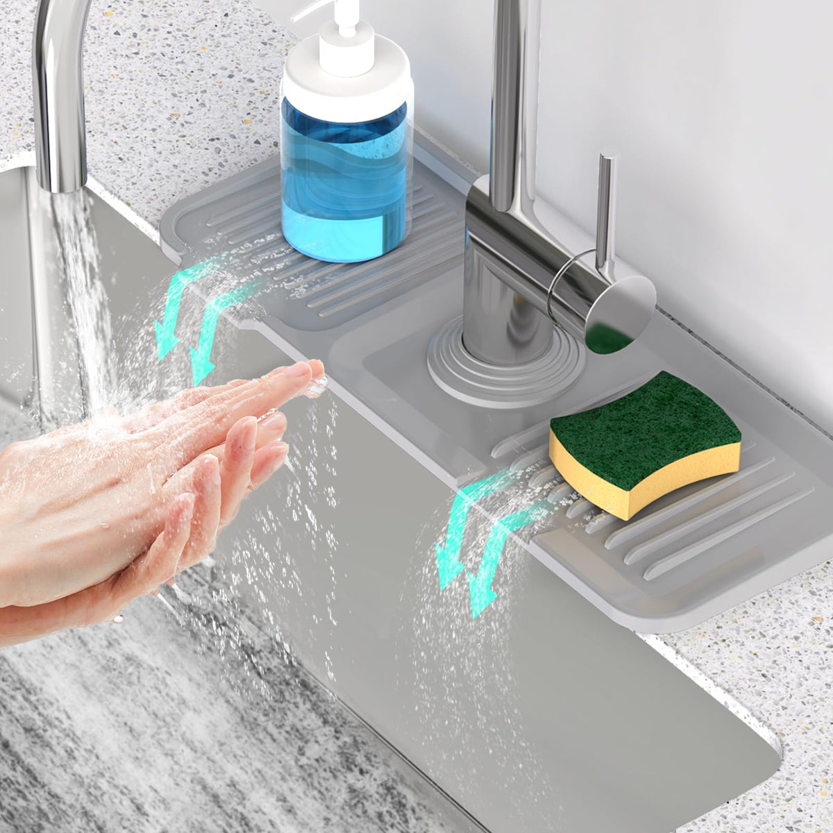 24'' Longer Faucet Mat for Kitchen Sink Splash Guard Drain Mat Behind Fauce