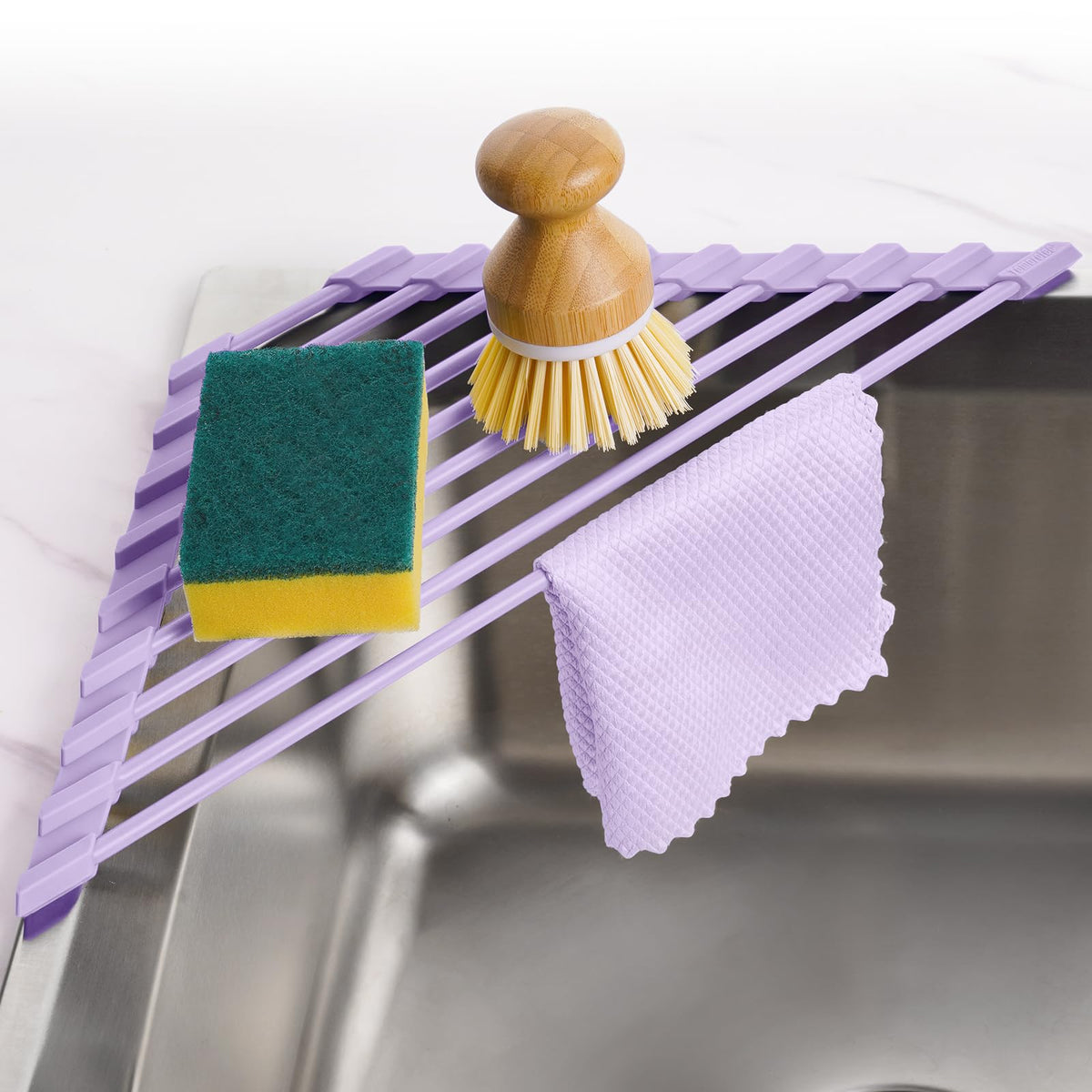 Tomorotec Triangle Roll Up Dish Drying Rack with Silicone Coating, Black