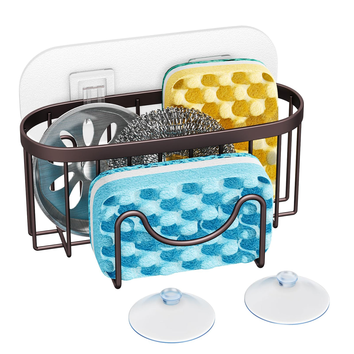 HapiRm Multifunctional Sponge Holder with Unique M-Shaped, 2 Installation Methods Kitchen Sink Caddy Organizer, Rustproof Stainless Steel Kitchen Organizers and Storage Essentials - Black