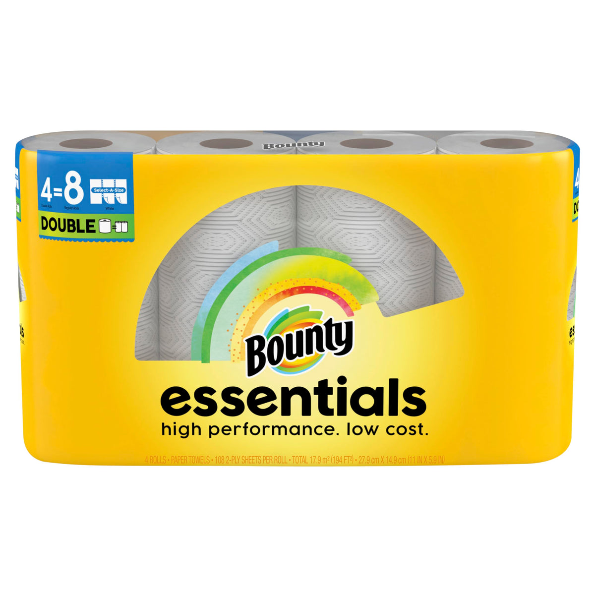 Bounty Essentials Select-A-Size Paper Towels, 6 Double Rolls, White, 108 Sheets Per Roll