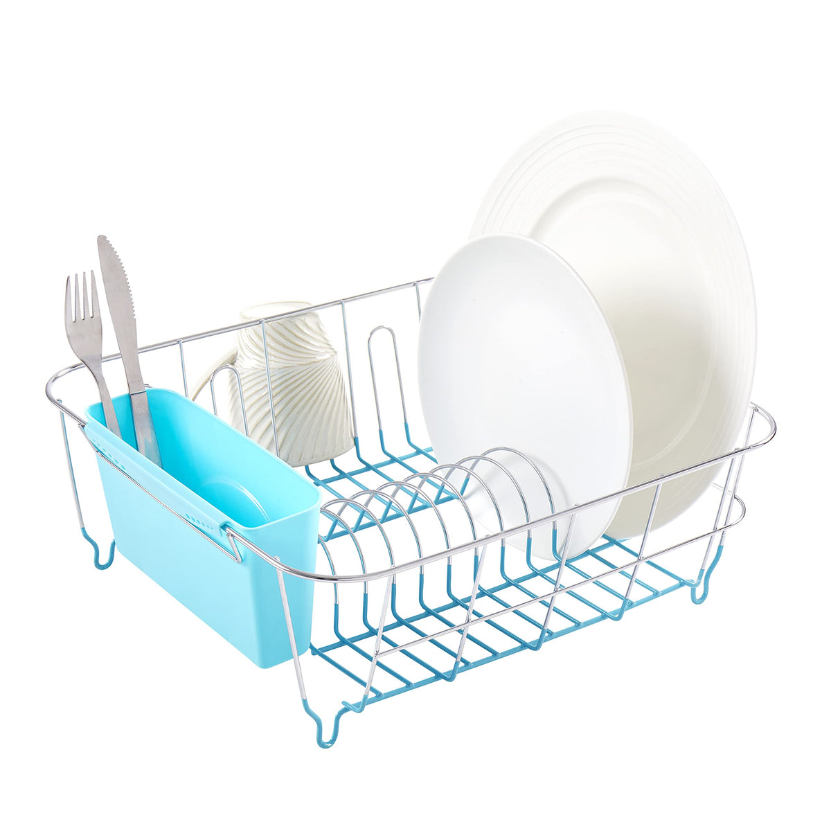 Sweet Home Collection 2 Piece Dish Drying Rack Set Drainer with Utensil Holder Simple Easy to Use Fits in Most Sinks, 14.5" x 13" x 5.25", Black
