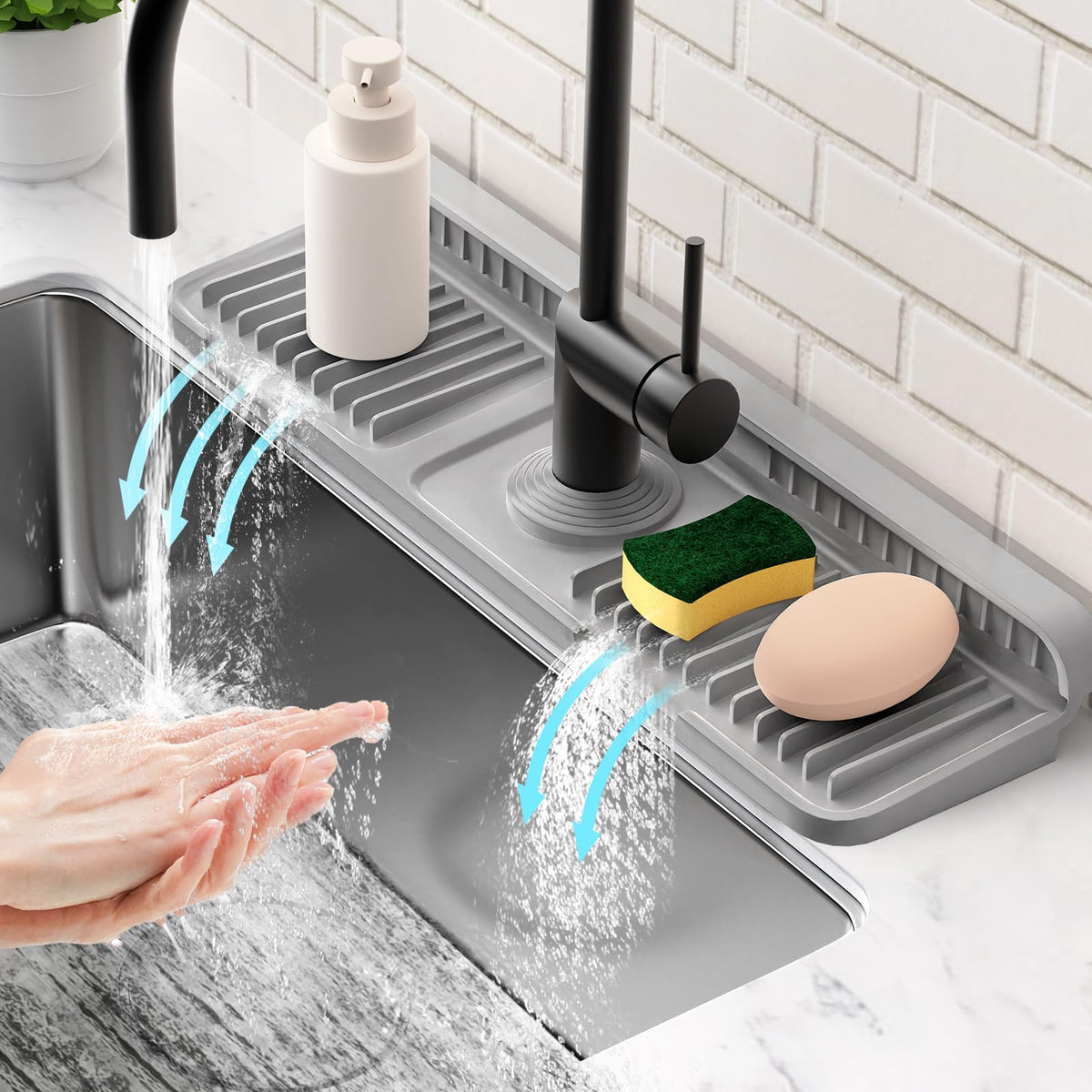 24'' Longer Faucet Mat for Kitchen Sink Water Splash Guard Behind Faucet
