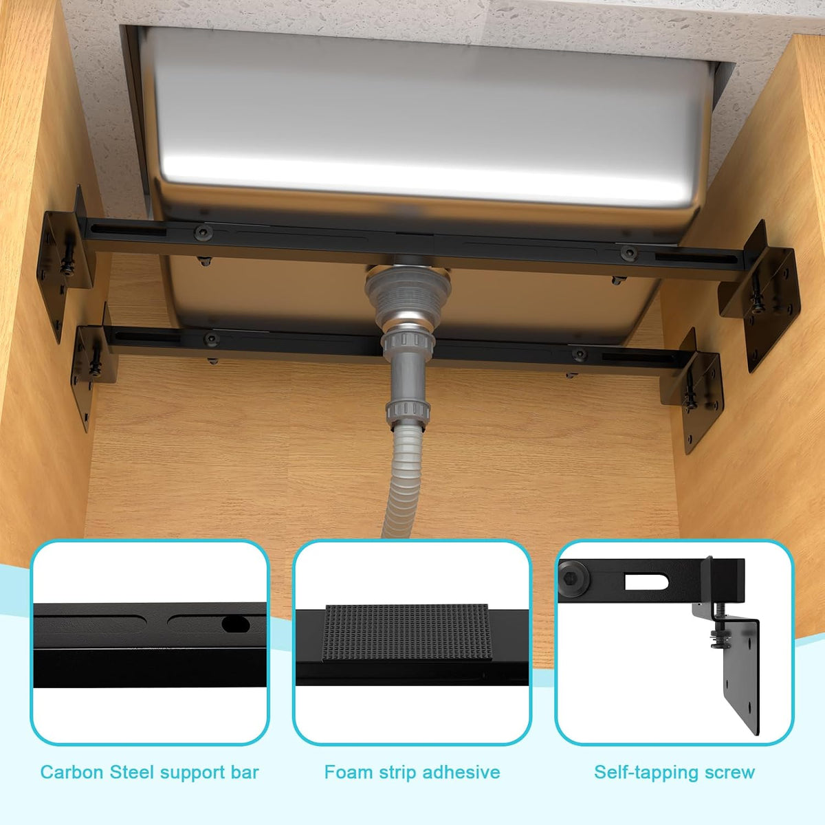 71-100cm Undermount Sink Brackets Kit, Adjustable Carbon Steel Supports