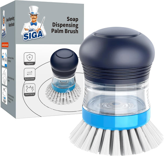 MR.SIGA Soap Dispensing Palm Brush, 1 Pack, Navy/Blue