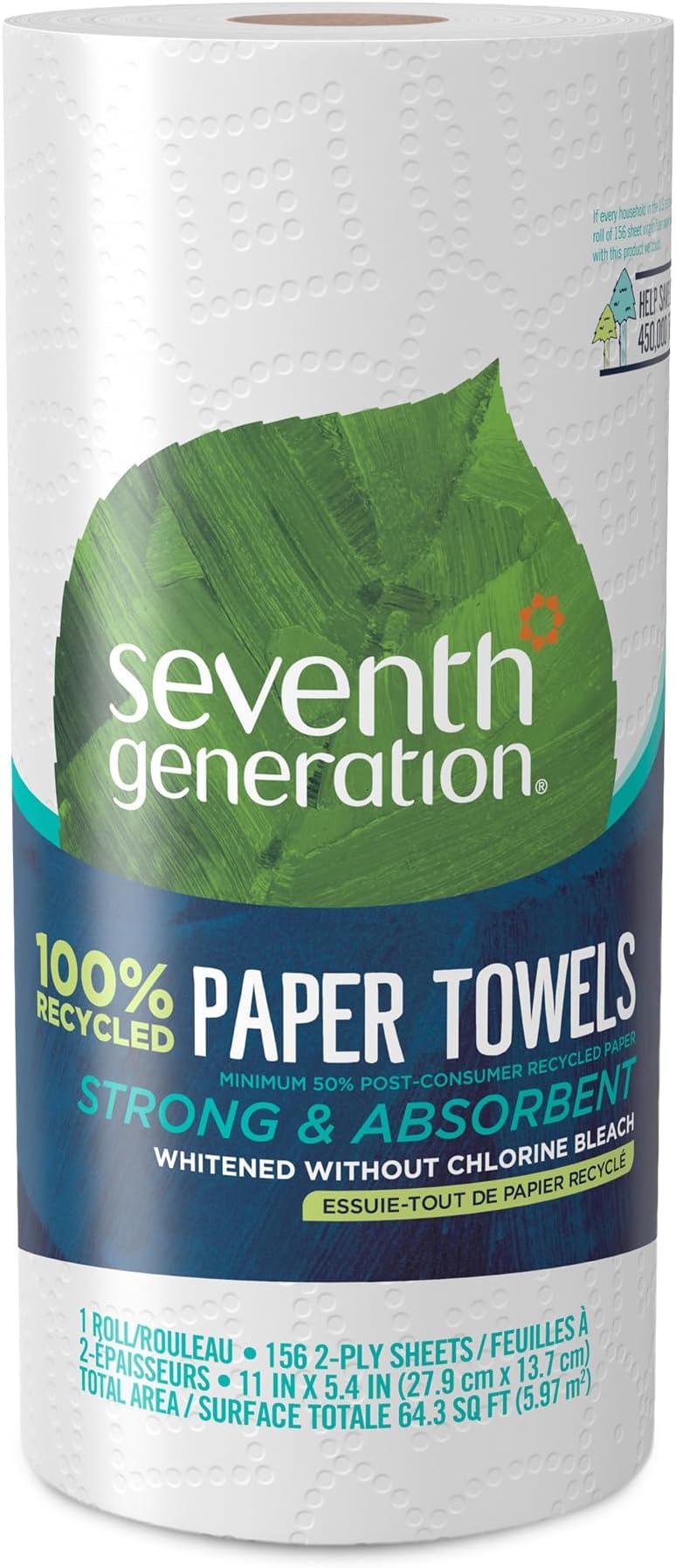 Seventh Generation 100% Recycled Paper Towels, 2 Regular Rolls, 140 2-Ply Sheets (White) Strong & Absorbent Paper towels for Kitchen, Bathroom & Everyday Cleaning, Whitened Without Chlorine Bleach