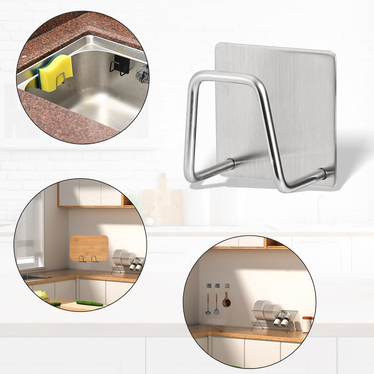 Luckyiren 2-Pack Stainless Steel Sponge Holder for Kitchen Sink - Rustproof Brushed SUS304 Sponge Caddy Organizer, Wall/Surface Mount, Drainage Design, Clutter-Free Storage