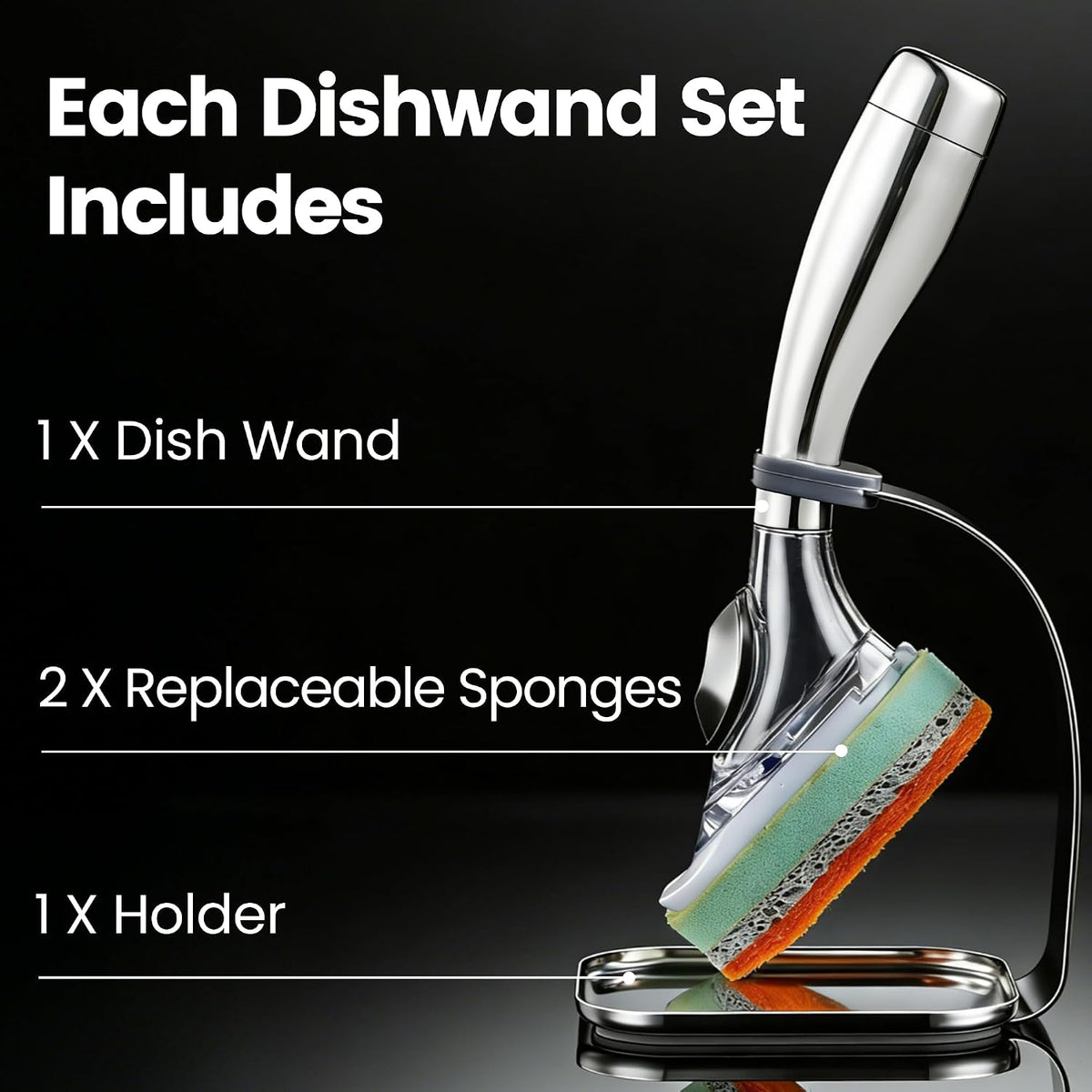 Gourmet Easy Dish Wand with Stainless Steel Handle & Easy Storage Holder