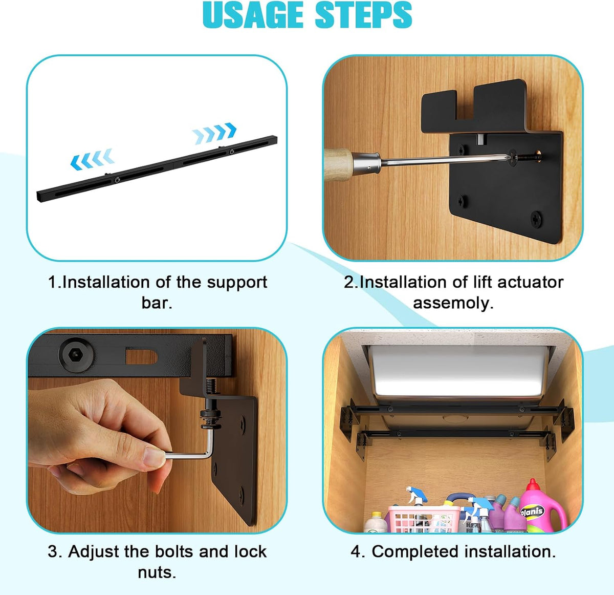 71-100cm Undermount Sink Brackets Kit, Adjustable Carbon Steel Supports