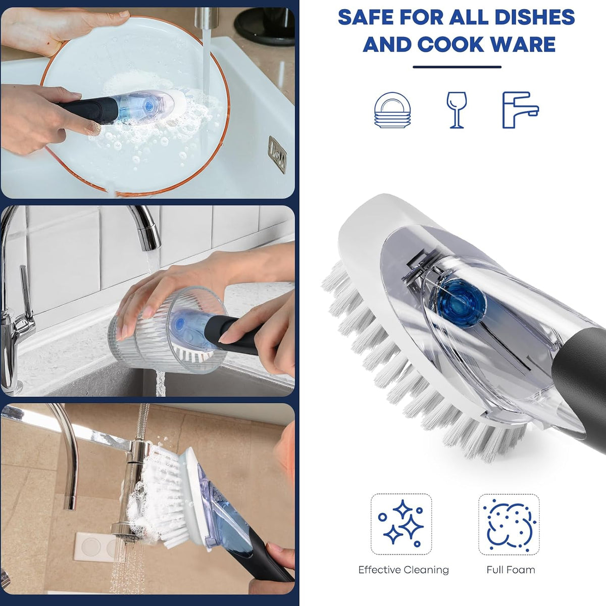 RIMAY Soap Dispensing Dish Brush Dish Scrubber with Soap Dispenser Handle