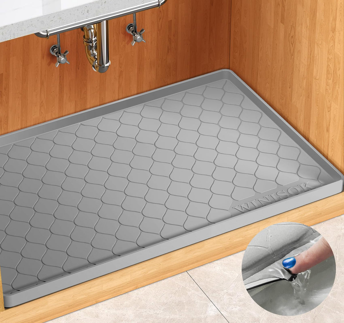 Winisok Waterproof Under Sink Mat 34" x 22", Silicone Mat, Beige