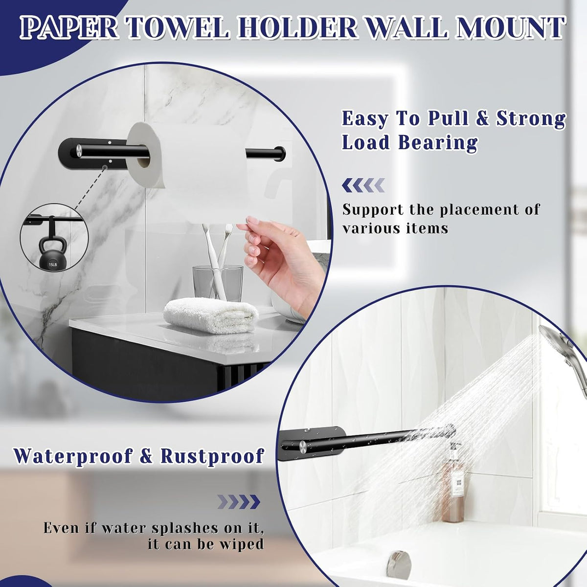 Black Paper Towel Holder, Self Adhesive Paper Towel Holder Under Cabinet