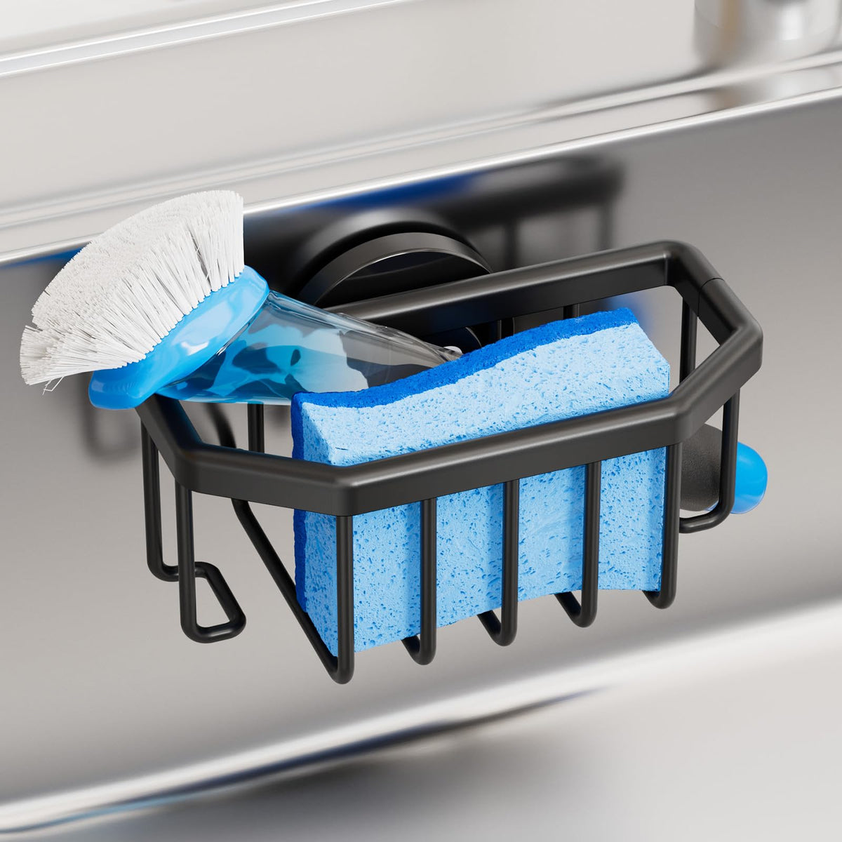 TAILI 4-in-1 Sink Caddy for Kitchen Sink with Strong Suction Cup-Silver