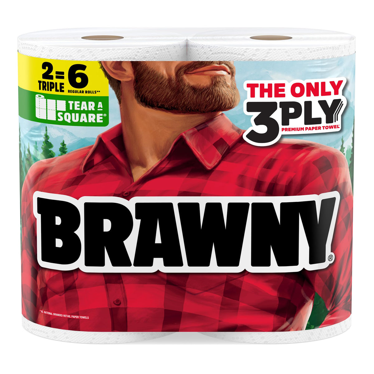 Brawny Tear-A-Square 3-Ply Paper Towels, 12 XL Family Rolls = 30 Regular