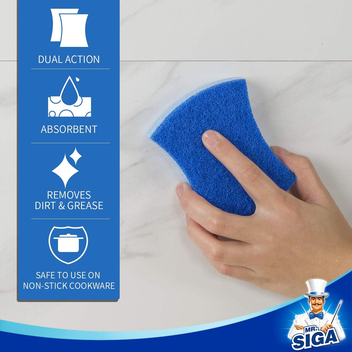 MR.SIGA Non-Scratch Cellulose Scrub Sponge, Dual-Sided Dish Sponge, 12 Pack