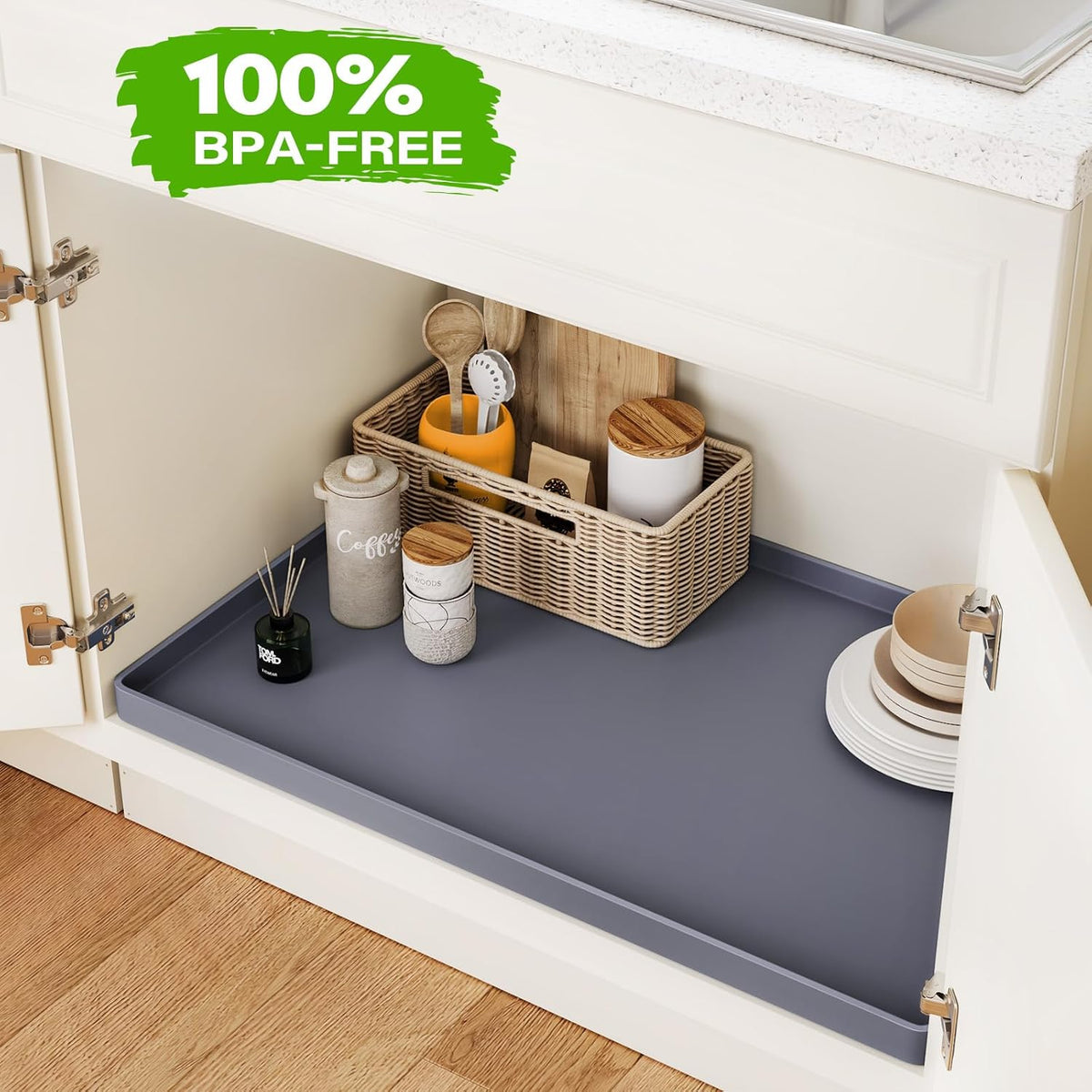 FLATO Waterproof Under Sink Mat, 34" x 22", Dark Gray
