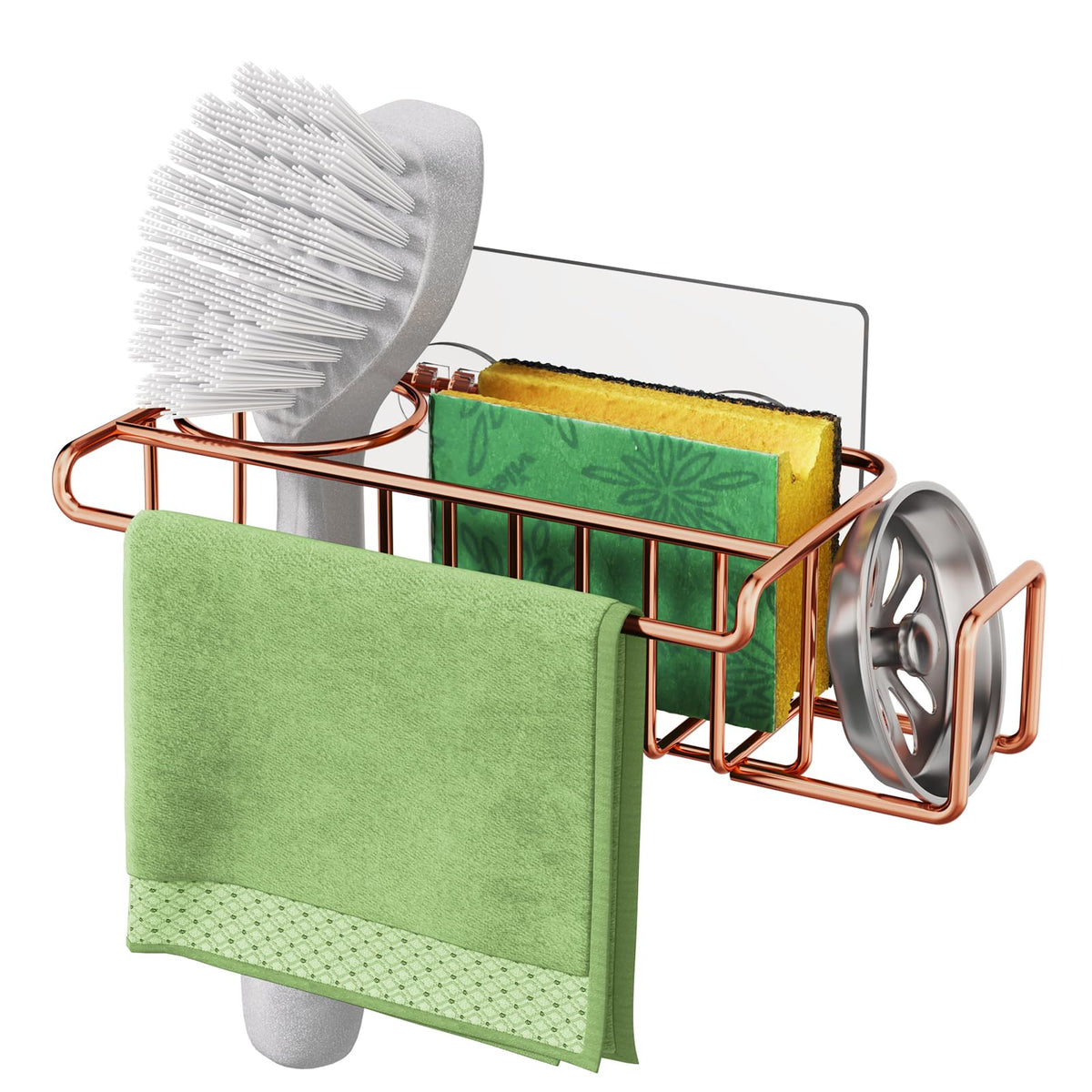 HapiRm 4 in 1 Sink Caddy Sponge Holder, SUS304 Stainless Steel Kitchen Brush Holder and Dish Cloth Hanger, Kitchen Organizers and Storage Essentials - Silver