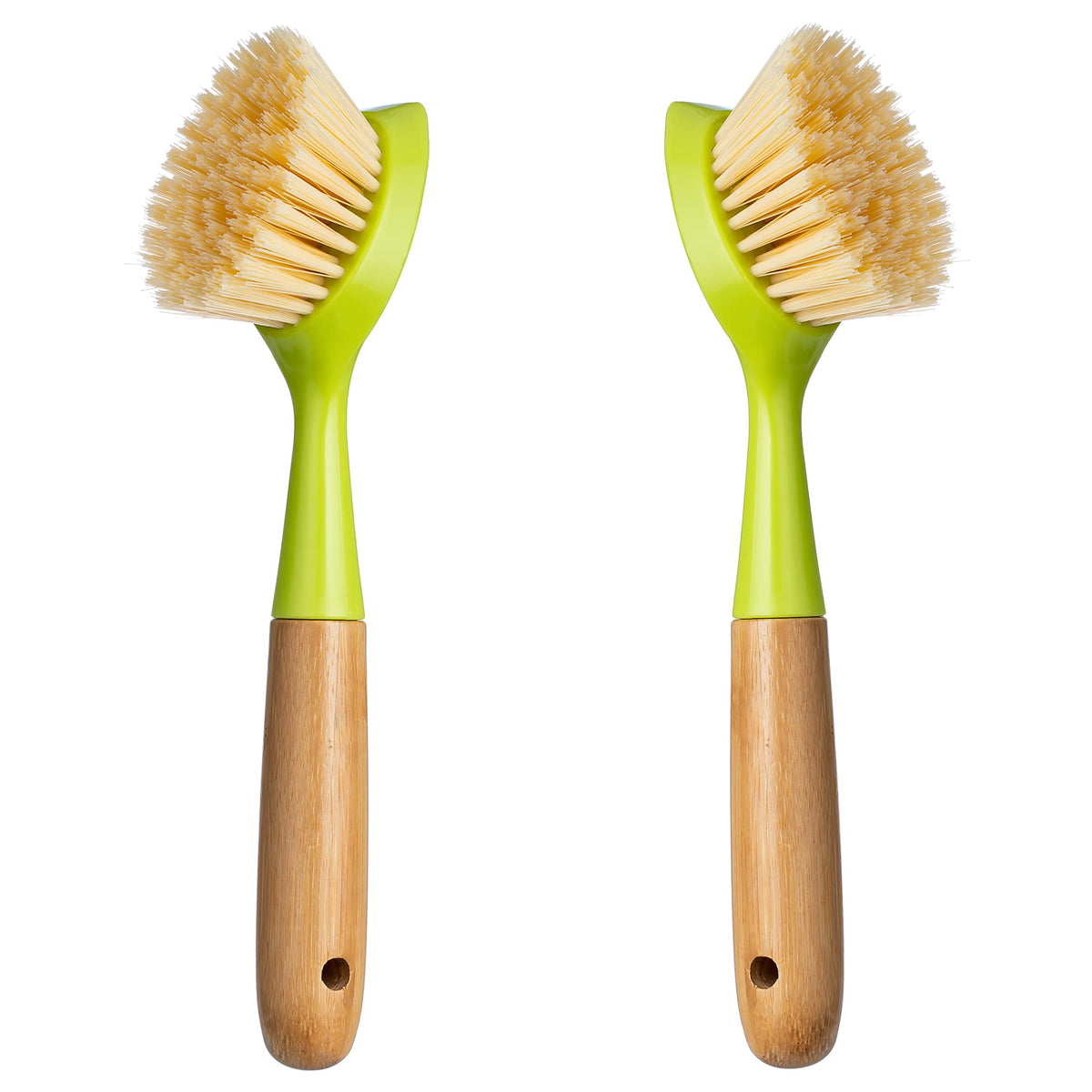 2 Pack Kitchen Dish Brush Bamboo Handle Dish Scrubber Built-in Scraper