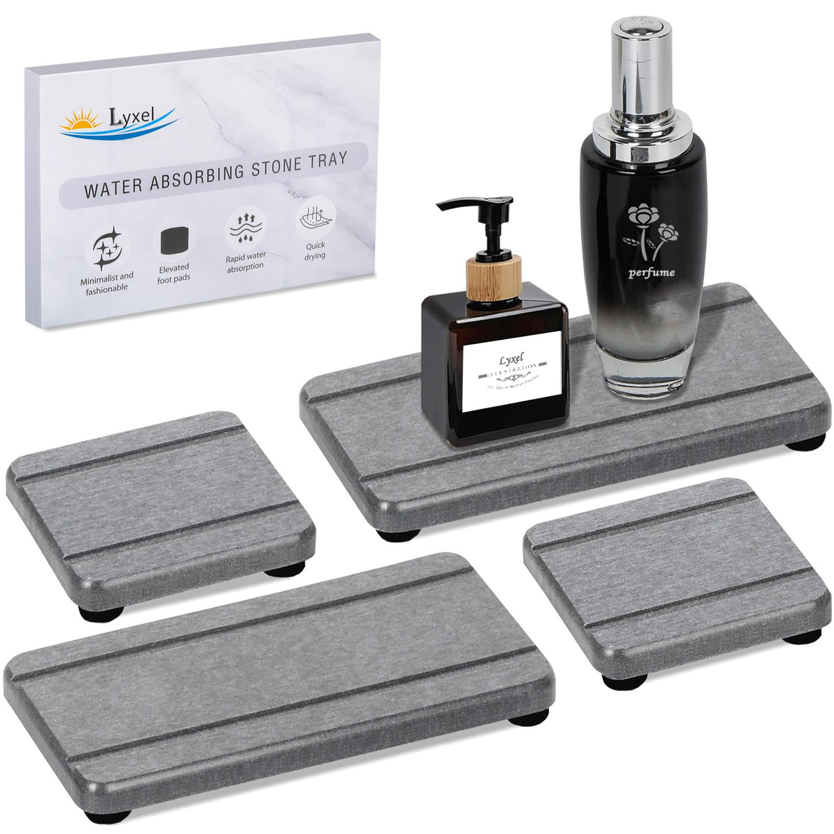 4PCS Stone Drying Tray for Bathroom Sink and Kitchen Counter, Fast Drying Diatomite Stones Soap Trays, Diatomaceous Coaster, Vanity Trays, Water Absorbing Stone Tray for Sink
