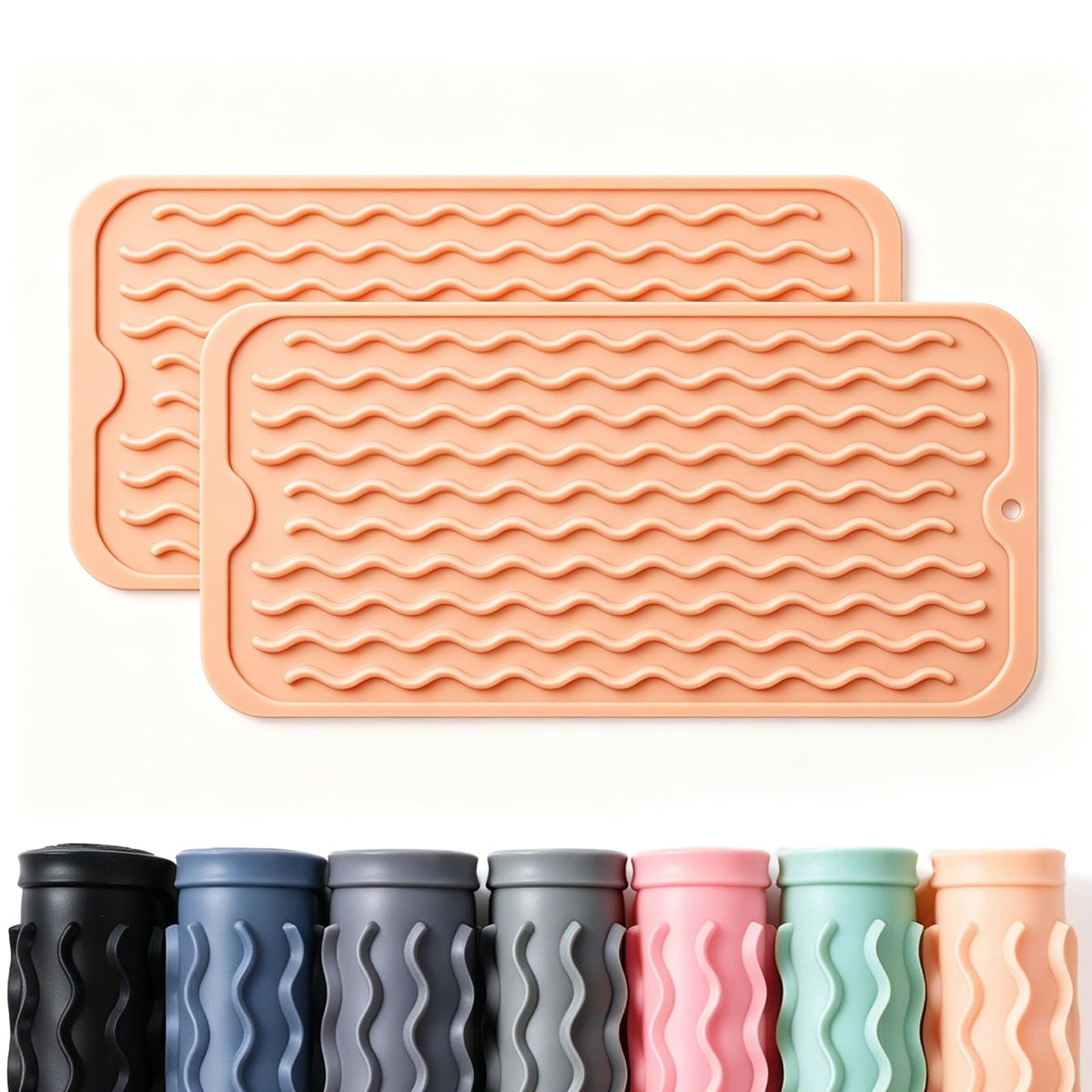 2 Pack Caketime Silicone Dish Drying Mat for Kitchen Counter Heat Resistant Under Sink Waterproof Coffee Bar Accessories Dining Rack Stone Utensil Holder Countertop Decor Must Haves 2026