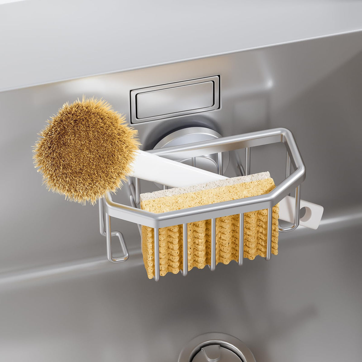 TAILI Silver Sponge Holder for Kitchen Sink with Strong Suction Cup
