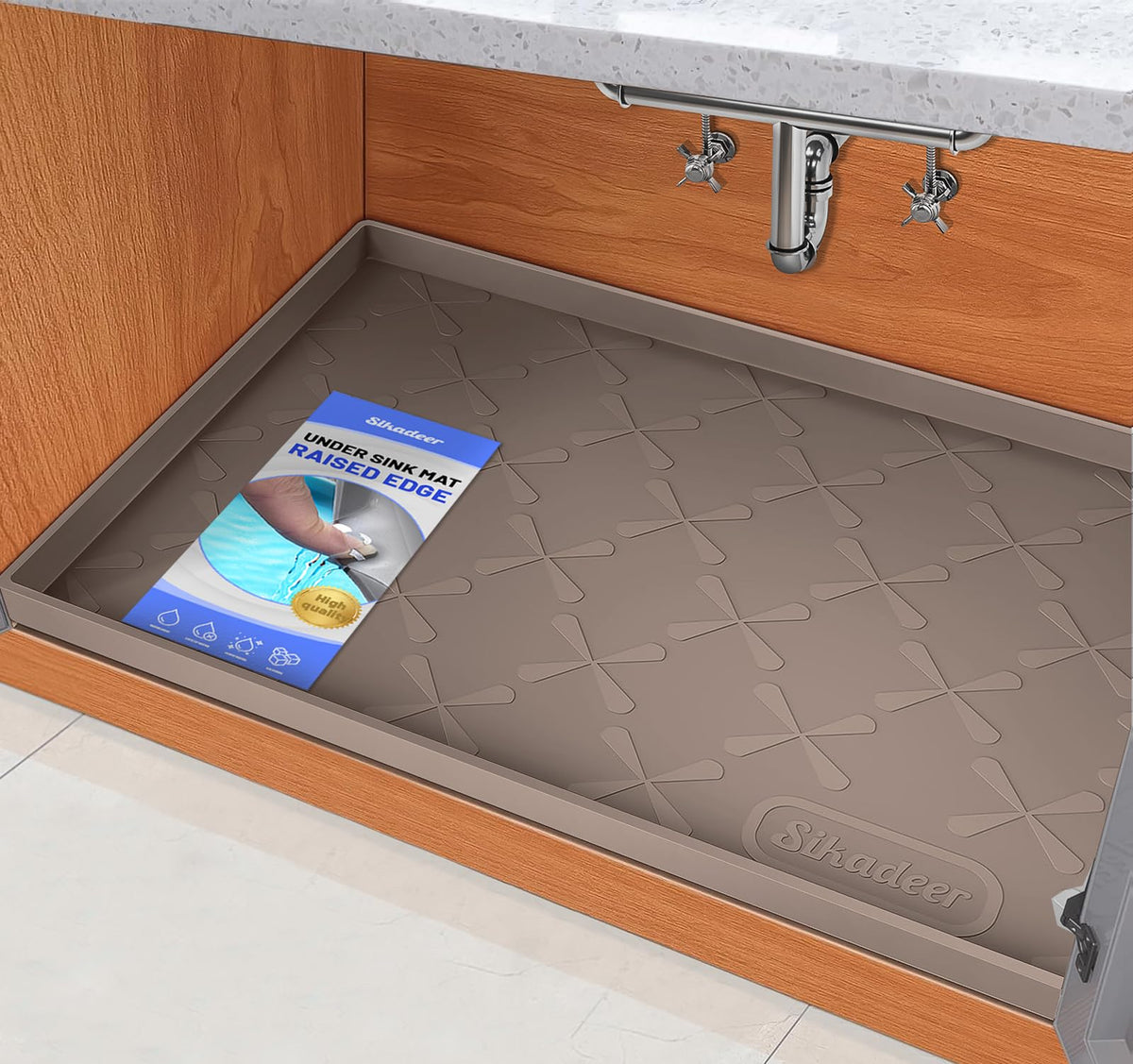 SIKADEER Waterproof Under Sink Mat 34" x 22", Silicone Mat Kitchen liner