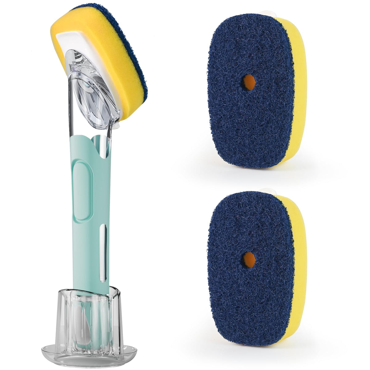 RIMAY Dish Brush with Soap Dispenser, 2 Sponge Refills and Storage Holder