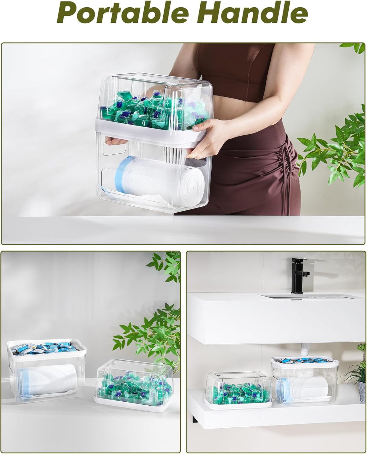 iCASA Trash Bag Dispenser Dishwasher Pods Container Under Sink Organizer