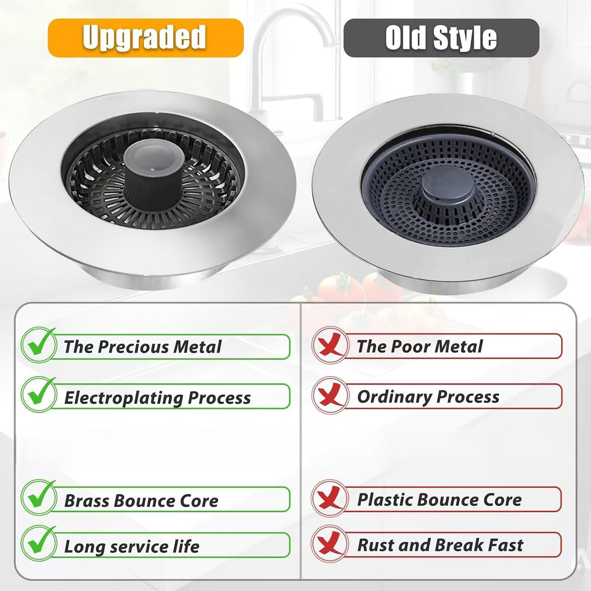 Anlige Kitchen Sink Drain Strainer,3in1 Pop Up Kitchen Sink Stopper, Chrome