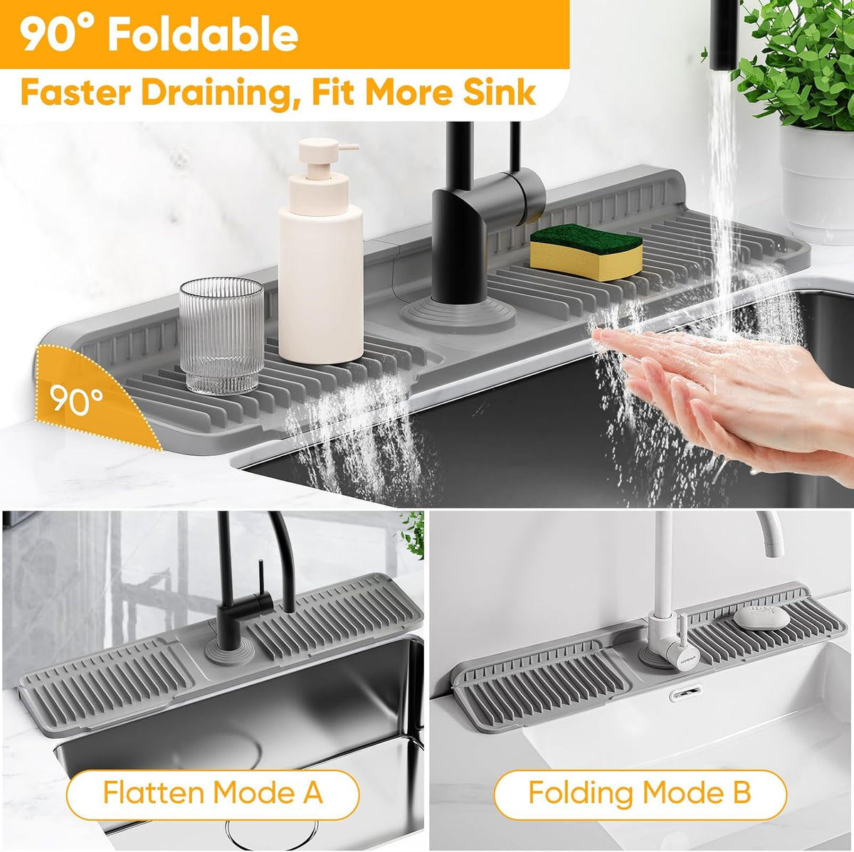24'' Longer Faucet Mat for Kitchen Sink Water Splash Guard Behind Faucet