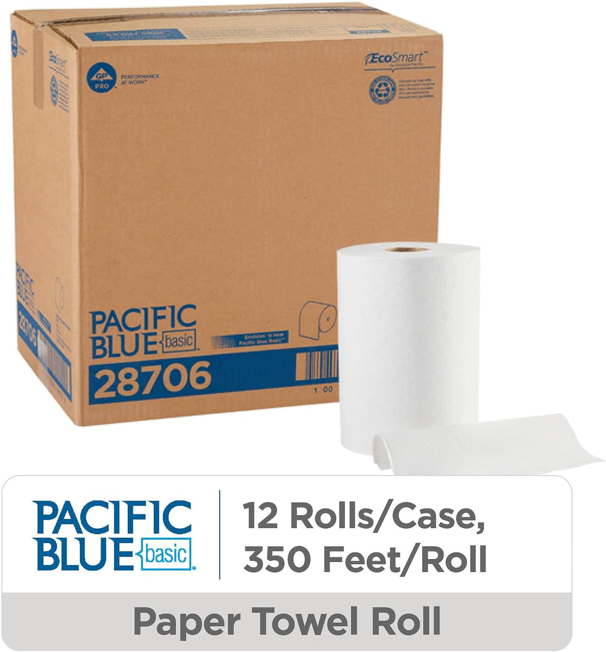 Georgia-PacificBlue Basic Paper Towel Rolls by PRO, White, 28706, 350 Feet Per Roll, 12 Rolls Per Case