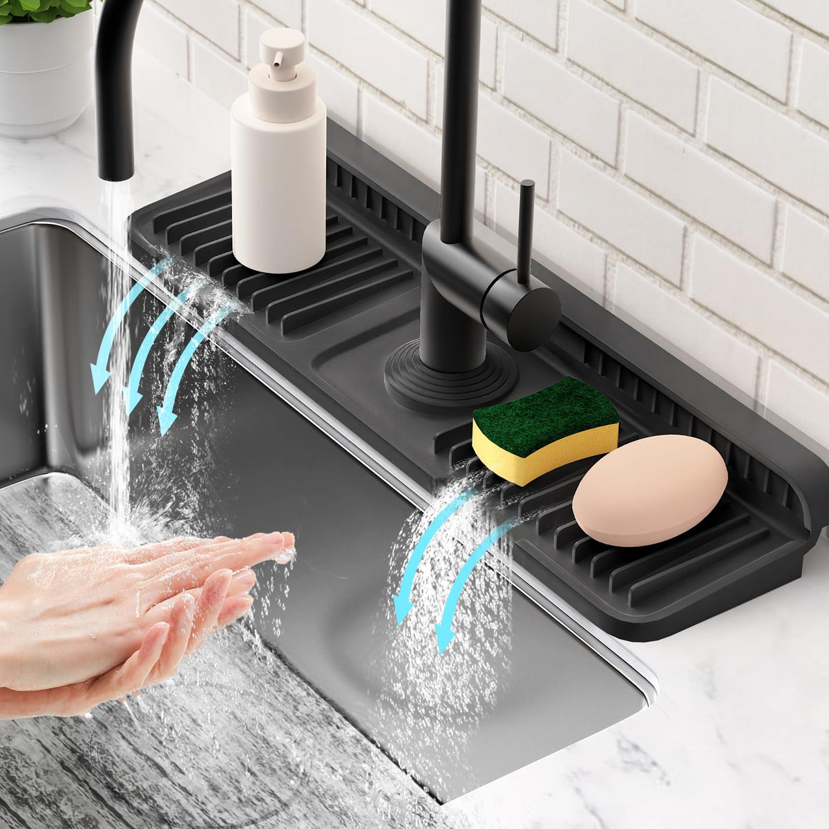 24'' Longer Faucet Mat for Kitchen Sink Water Splash Guard Behind Faucet