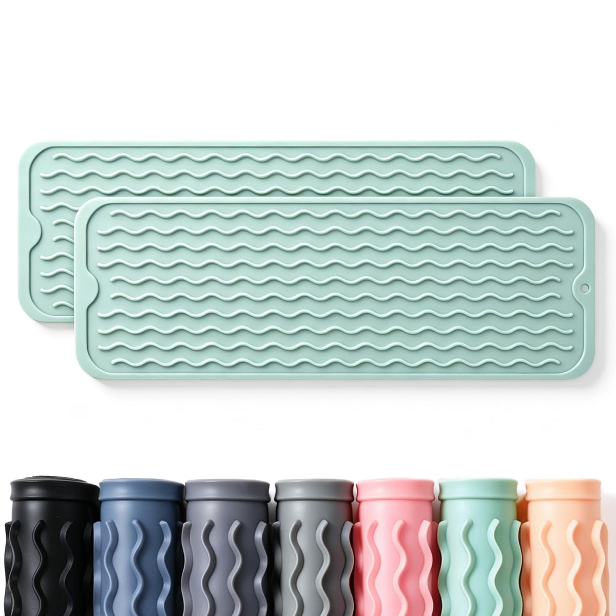 2 Pack Caketime Silicone Dish Drying Mat for Kitchen Counter Heat Resistant Under Sink Waterproof Coffee Bar Accessories Dining Rack Stone Utensil Holder Countertop Decor Must Haves 2026