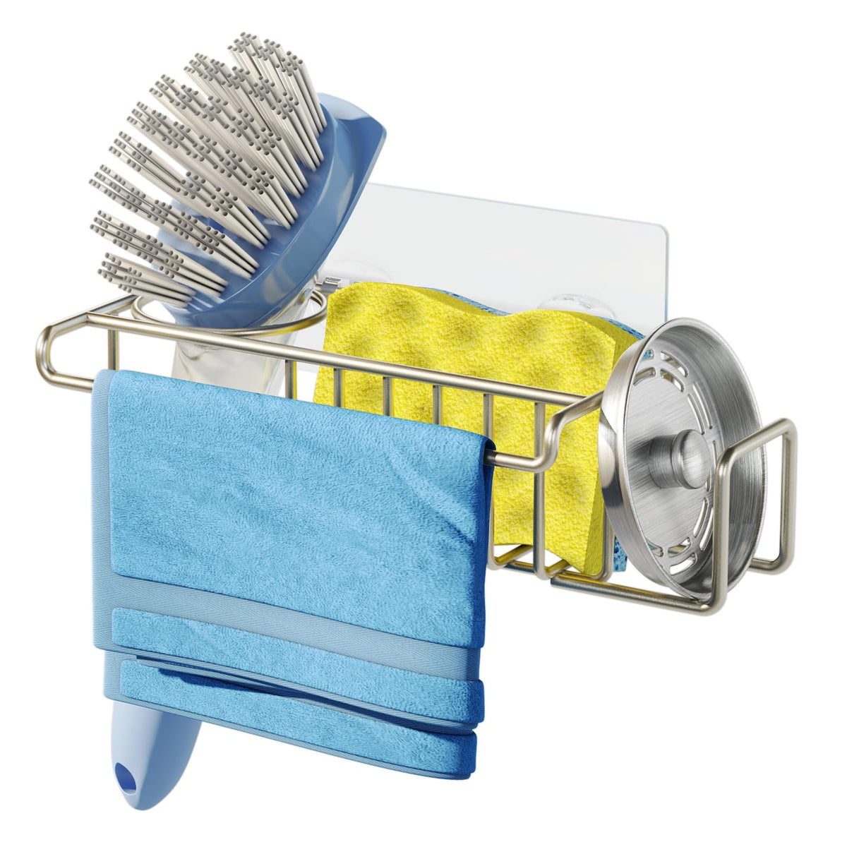 HapiRm 4 in 1 Sink Caddy Sponge Holder, SUS304 Stainless Steel Kitchen Brush Holder and Dish Cloth Hanger, Kitchen Organizers and Storage Essentials - Silver