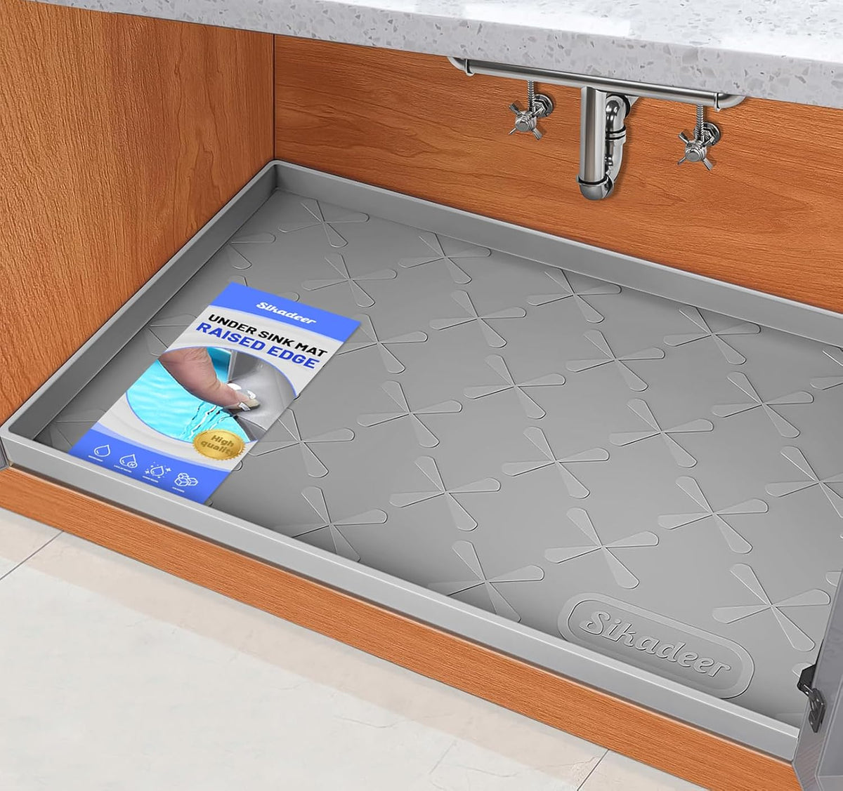 SIKADEER Waterproof Under Sink Mat 34" x 22", Silicone Mat Kitchen liner