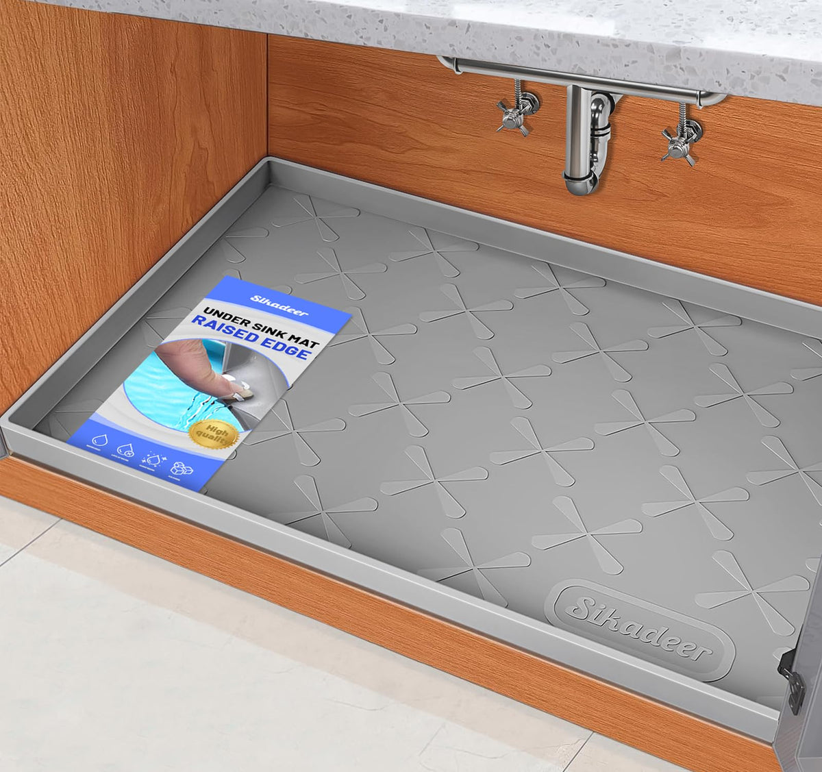 SIKADEER Waterproof Under Sink Mat 34" x 22", Silicone Mat Kitchen liner