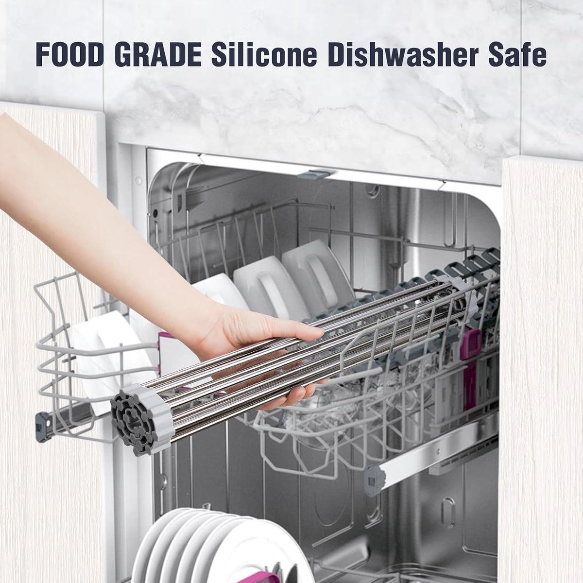 Tomorotec Roll Up Dish Drying Rack Over Sink, 304 Steel, 17.7x15.5, Grey