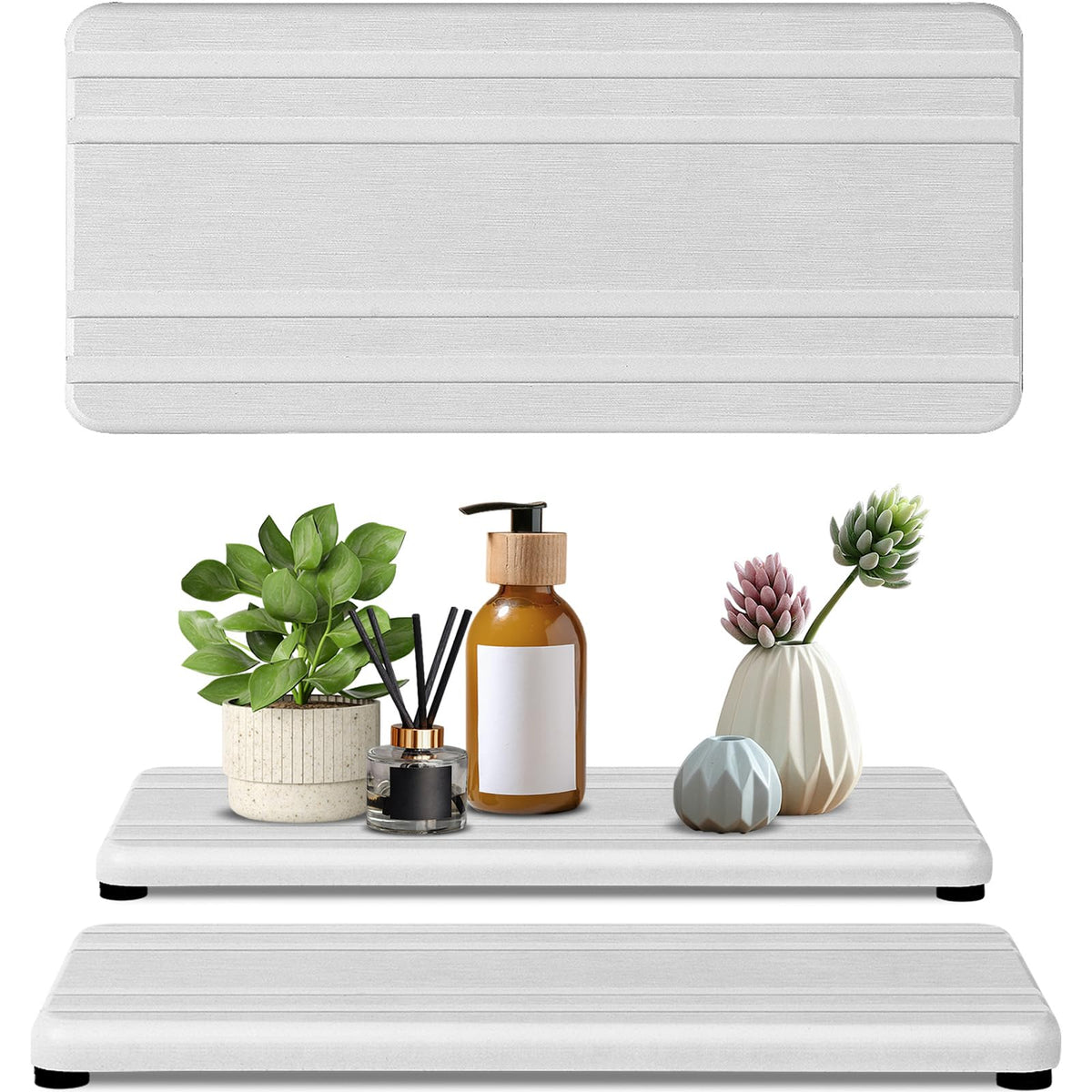 3PCS Water Absorbing Stone Tray, DryingNeat Diatomite Stone Sink Tray, Instant Dry Sink Coasters, Kitchen Sponge Hand Soap Holder, Countertop Fast Drying Counter Trays,8 * 4inch and 4 * 4inch