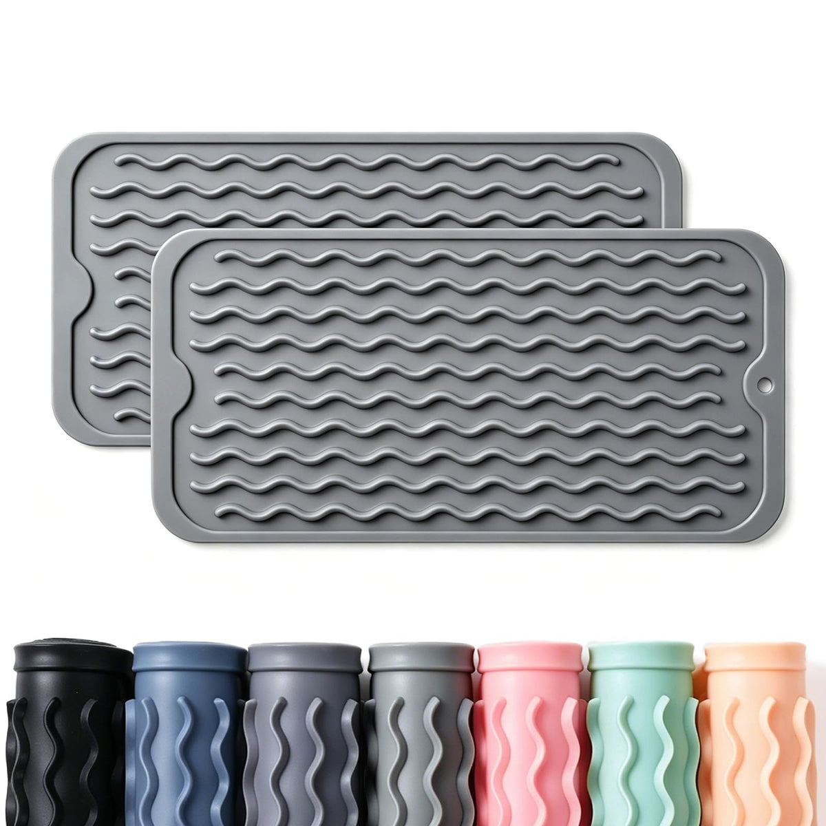 2 Pack Caketime Silicone Dish Drying Mat for Kitchen Counter Heat Resistant Under Sink Waterproof Coffee Bar Accessories Dining Rack Stone Utensil Holder Countertop Decor Must Haves 2026