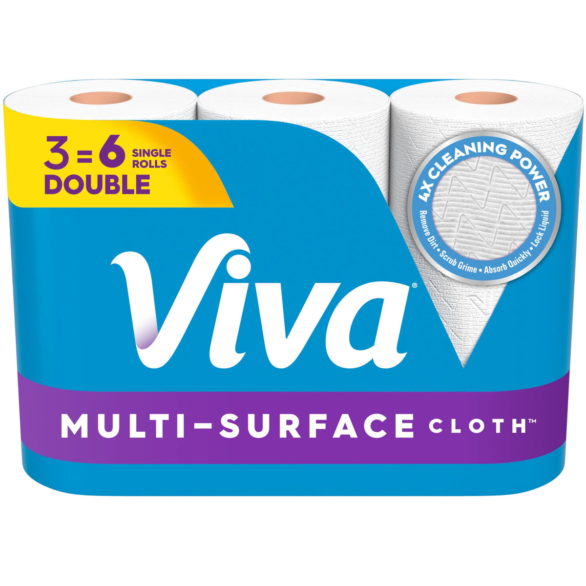 Viva Multi-Surface Cloth Paper Towels, 3 Double Rolls, 110 Sheets per Roll